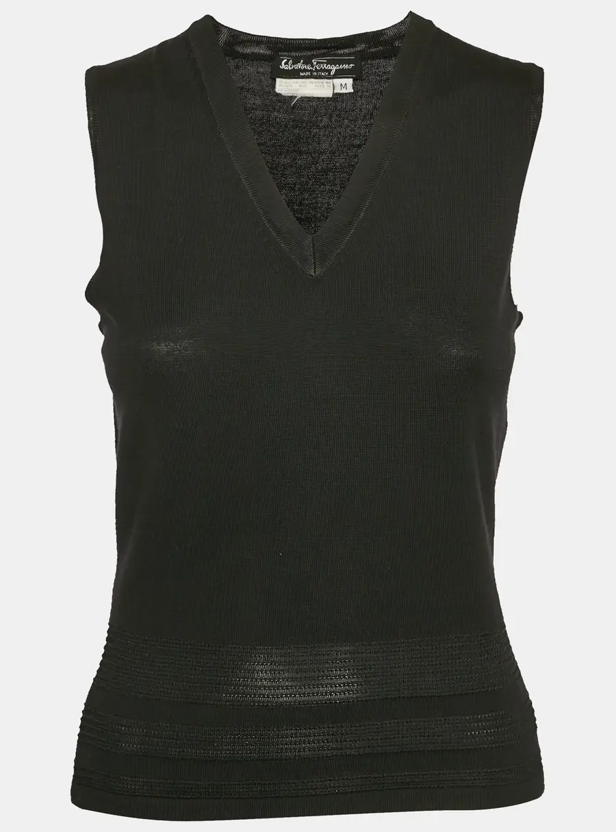 Salvatore Ferragamo Black Wool Knit Sweater Vest M