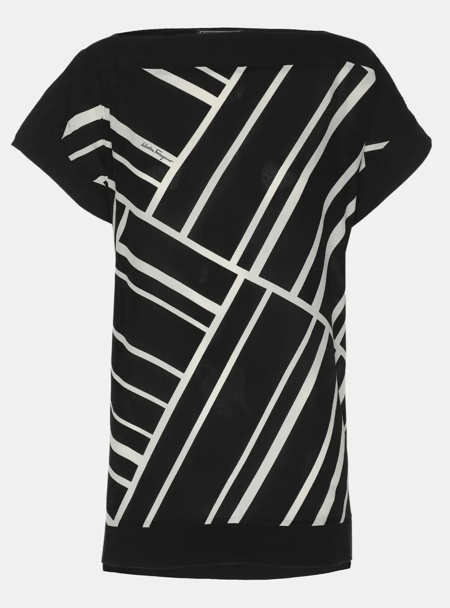 Salvatore Ferragamo Black Printed Cotton Tunic L