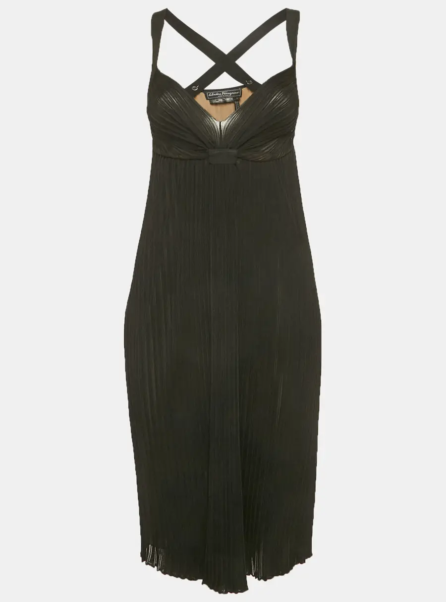 Salvatore Ferragamo Black Rib Knit Strappy Dress S