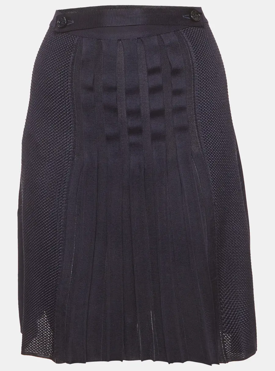 Salvatore Ferragamo Navy Blue Stretch Knit Pleated Mini Skirt M