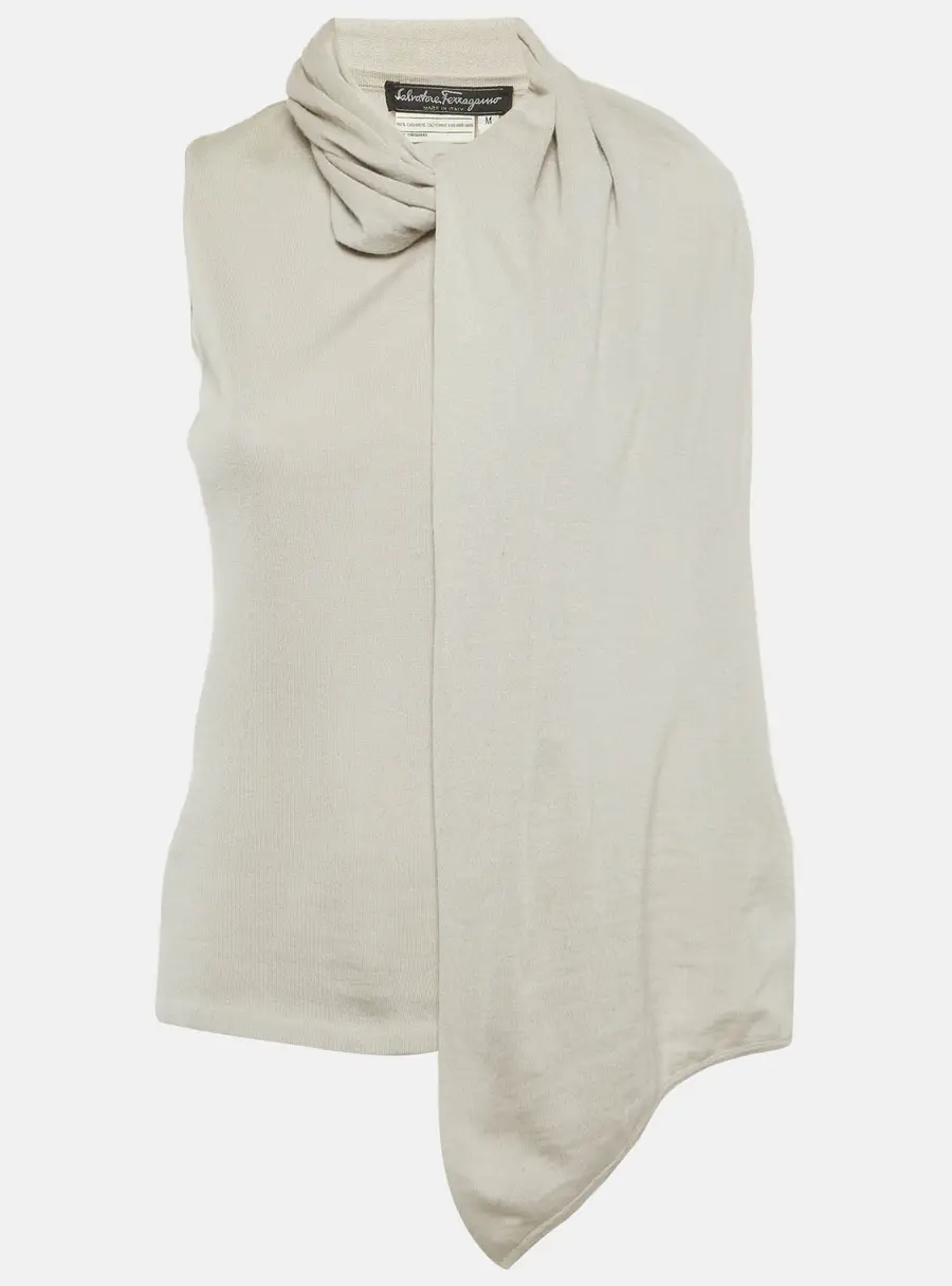 Salvatore Ferragamo Grey Knitted Scarf Detail Top M