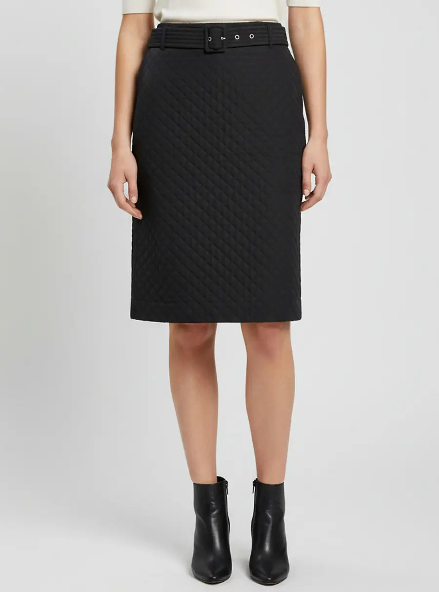 Salvatore Ferragamo Black Silk Blend Quilted Skirt M