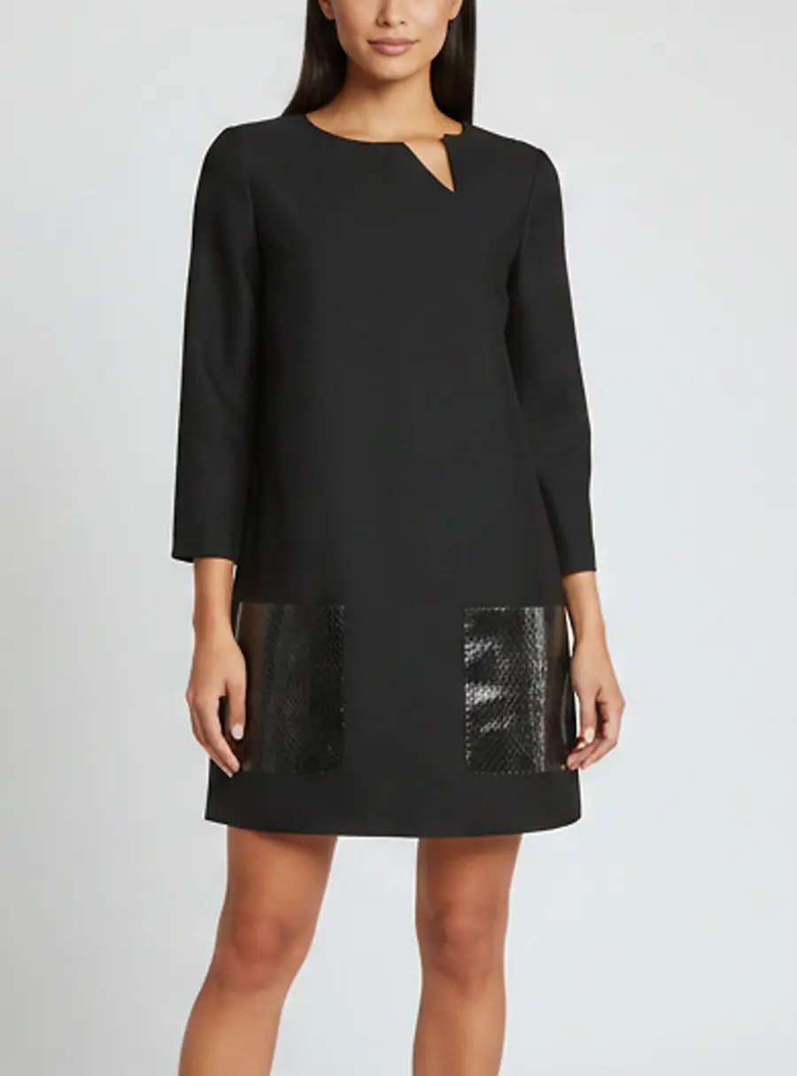 Salvatore Ferragamo Black Wool Blend Long Sleeve Short Dress S