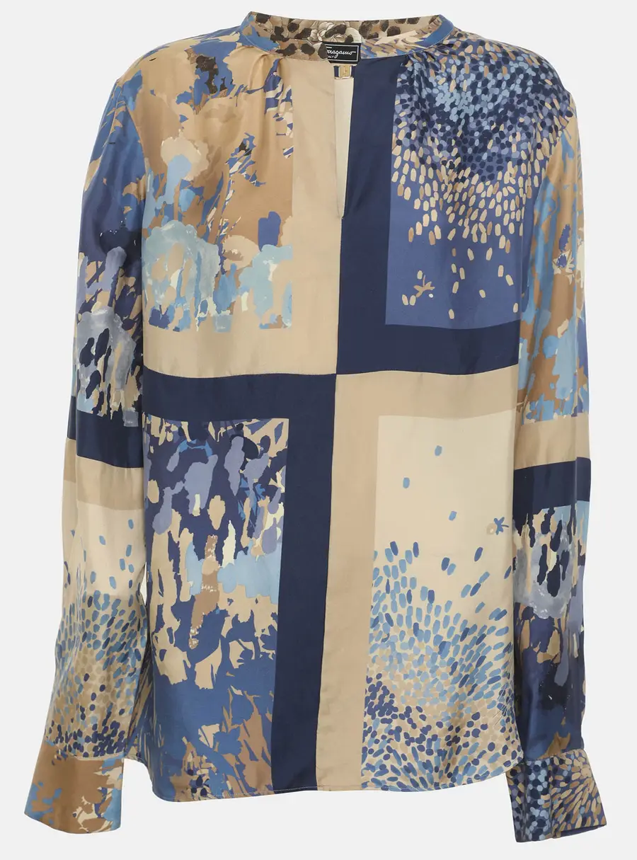Salvatore Ferragamo Multicolor Printed Silk Long Sleeve Shirt L