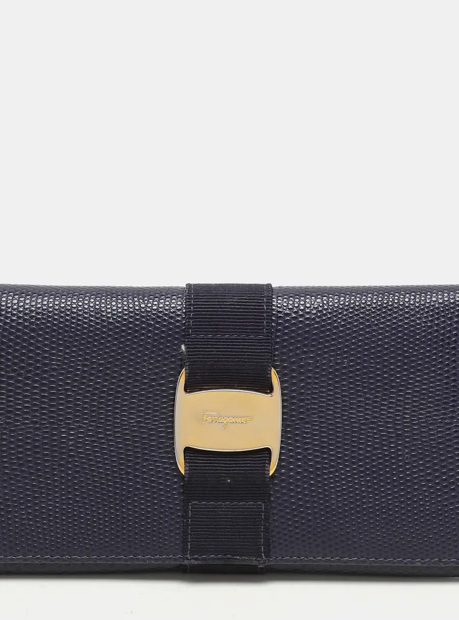 Salvatore Ferragamo Indigo Lizard Leather Vara Bow Continental Wallet