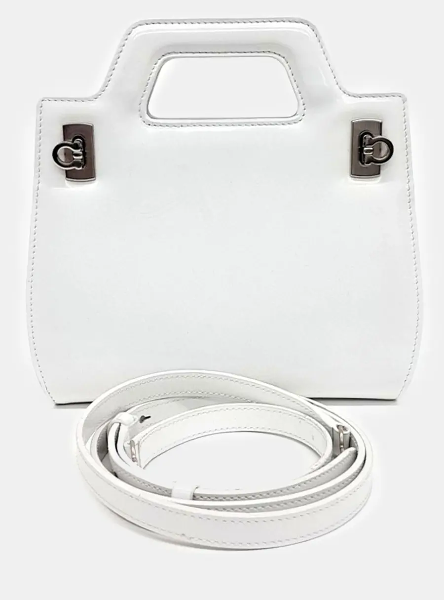 Salvatore Ferragamo Wanda Mini White Leather Top Handle Bag