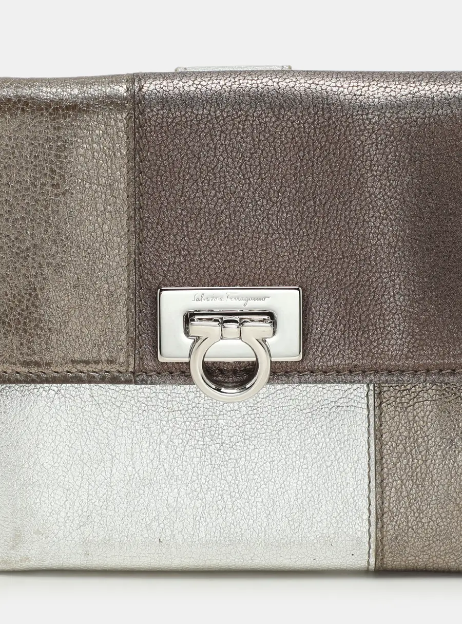 Salvatore Ferragamo Metallic Block Color Leather Gancini Bifold Wallet