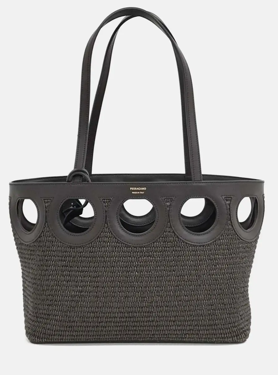 Salvatore Ferragamo Brown Leather and Raffia tote bag