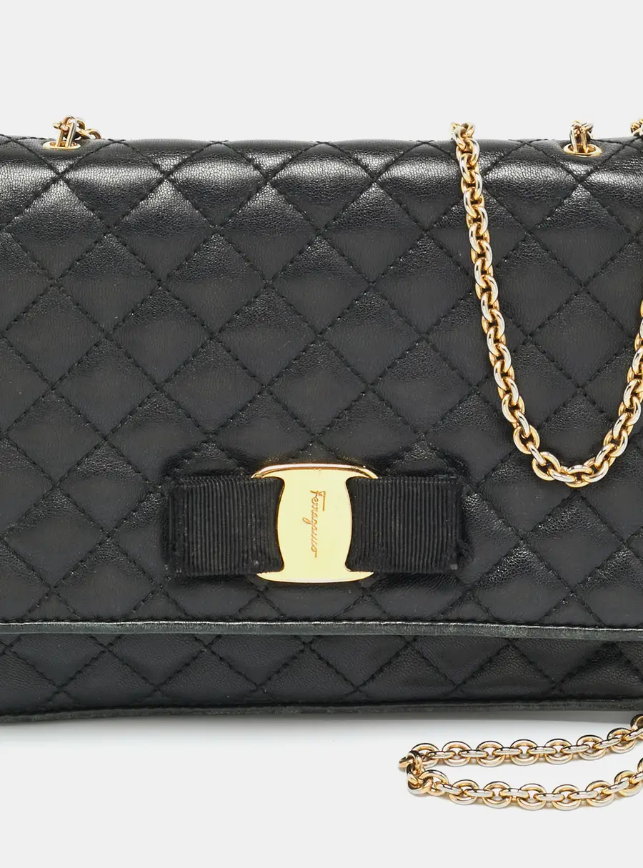 Salvatore Ferragamo Ginny Black Quilted Leather Shoulder Bag