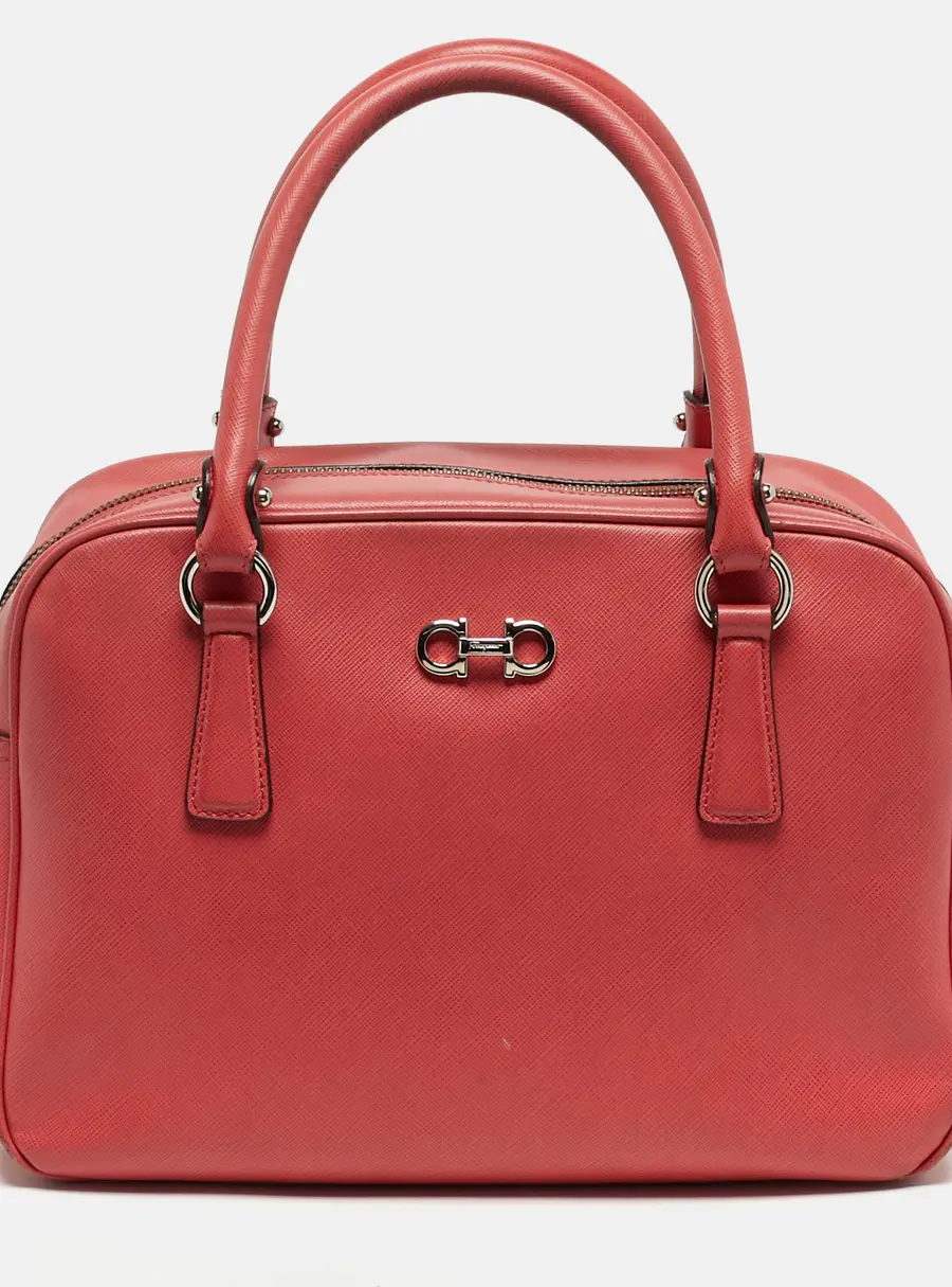 Salvatore Ferragamo Gancio Coral Orange Leather Bowler Bag