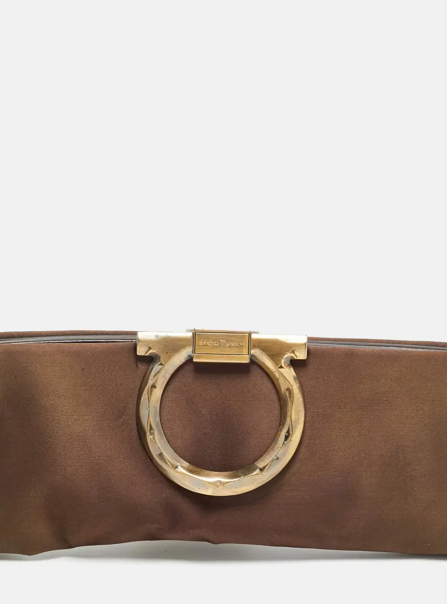 Salvatore Ferragamo Musa Gancini Brown Satin Clutch
