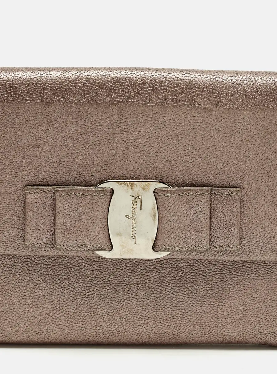 Salvatore Ferragamo Vara Bow Mauve Leather French Wallet