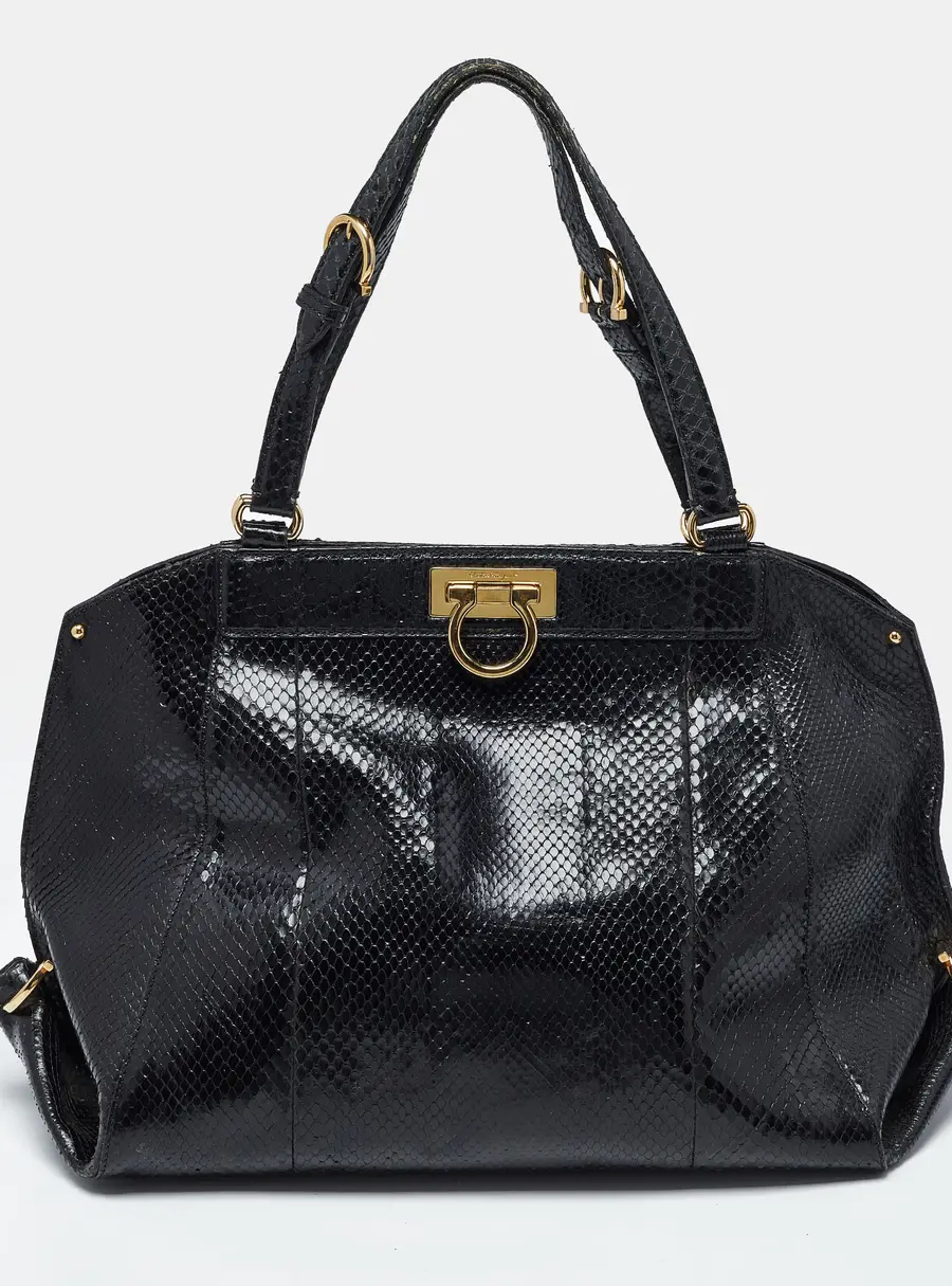 Salvatore Ferragamo Gancio Black Python Satchel