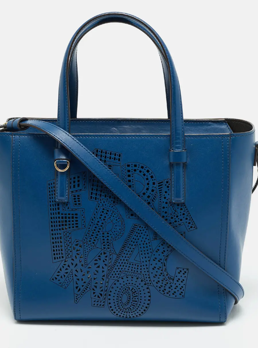 Salvatore Ferragamo Bonnie Blue Leather Tote