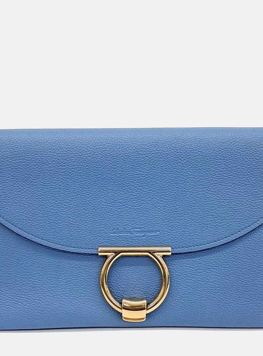 Salvatore Ferragamo Gancini Margot Blue Leather Clutch Bag