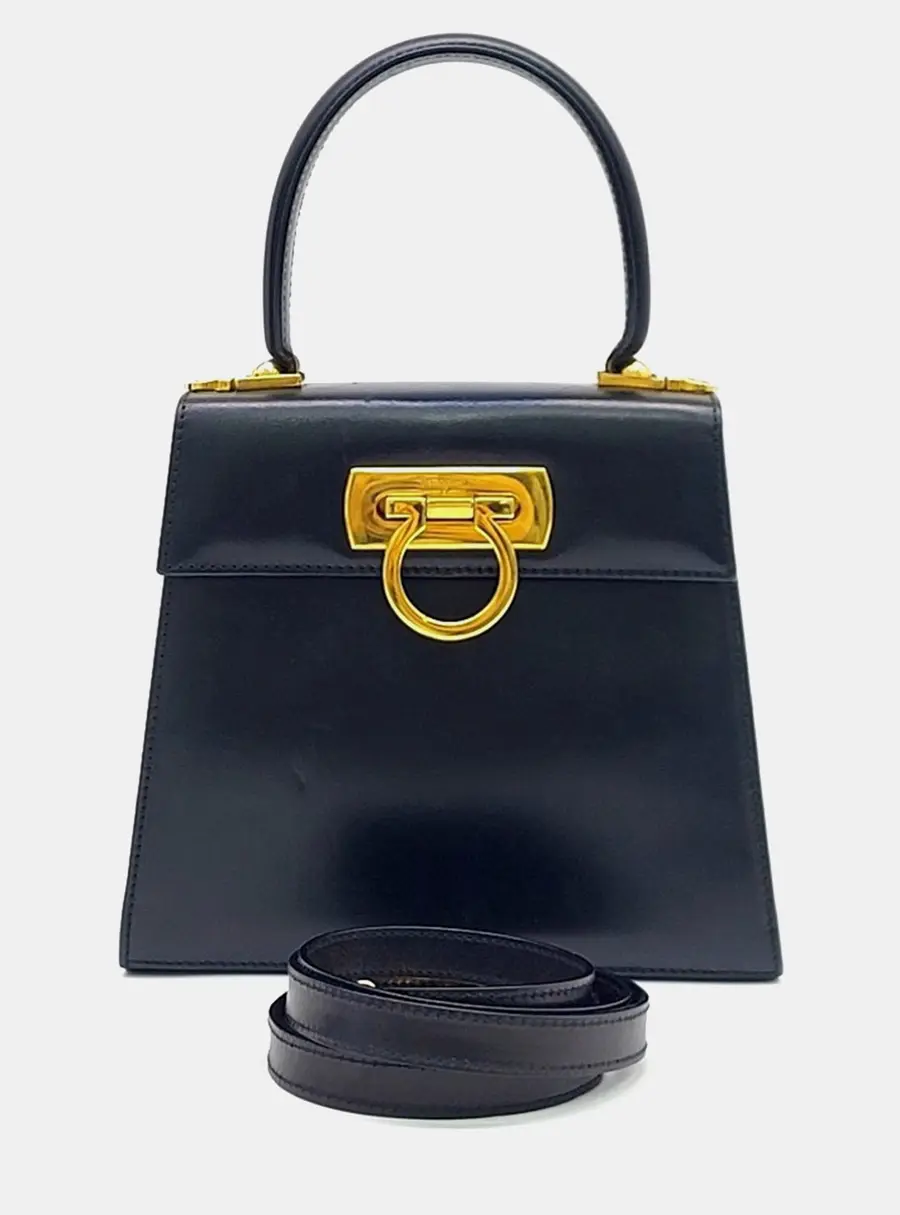 Salvatore Ferragamo Black Leather Kelly Bag Small