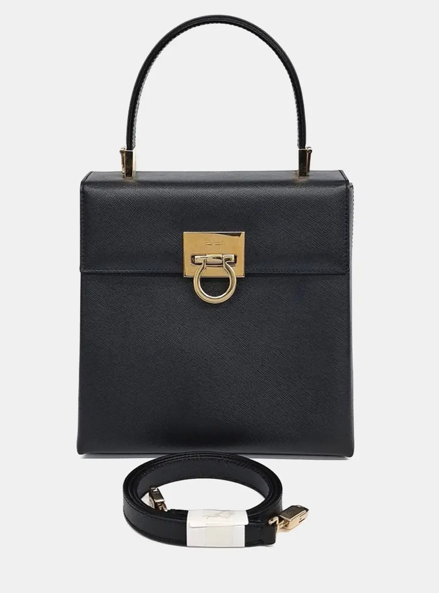 Salvatore Ferragamo Black Leather Kelly Bag Small