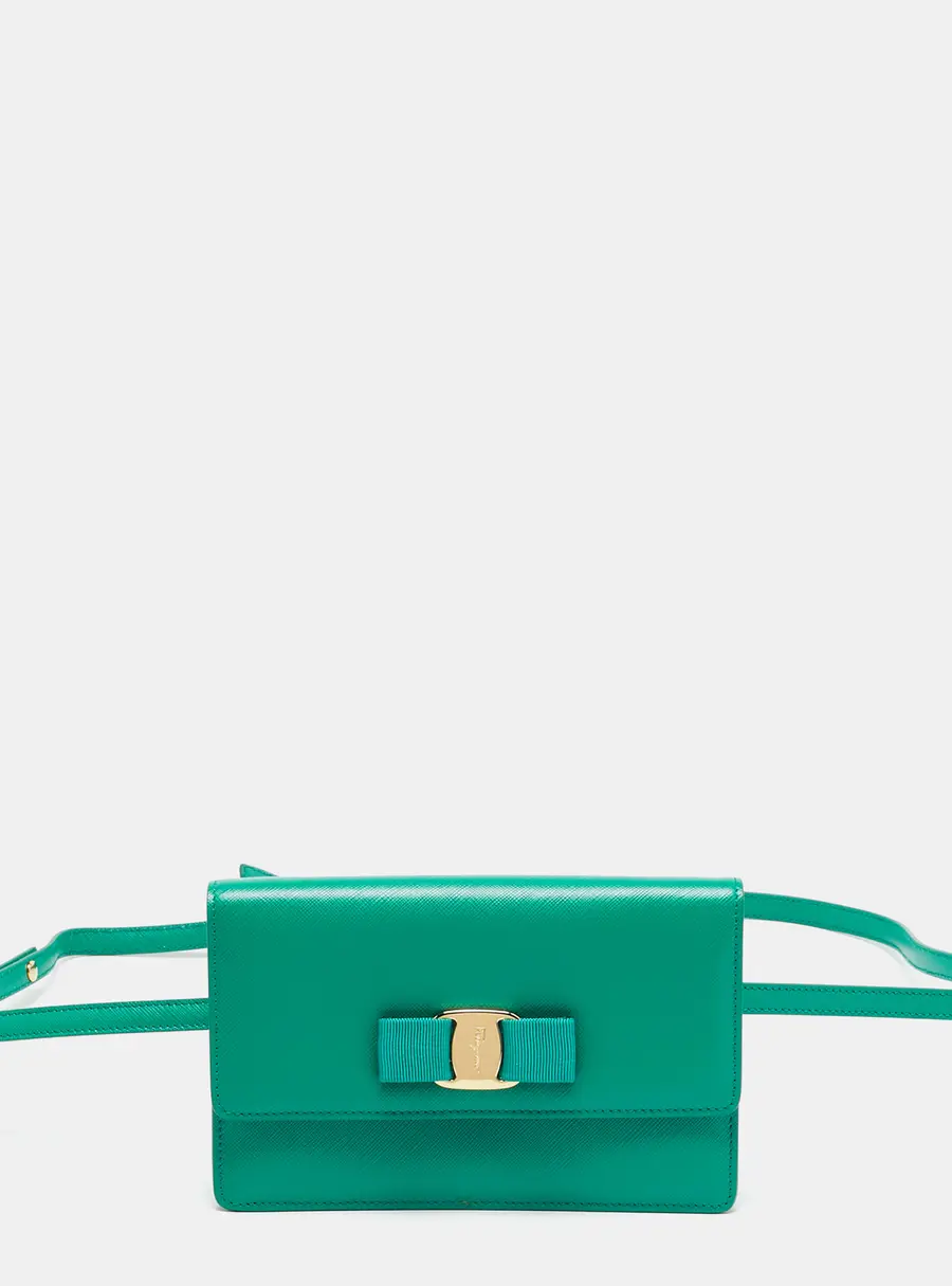 Salvatore Ferragamo Vara Bow Green Leather Convertible Belt Bag