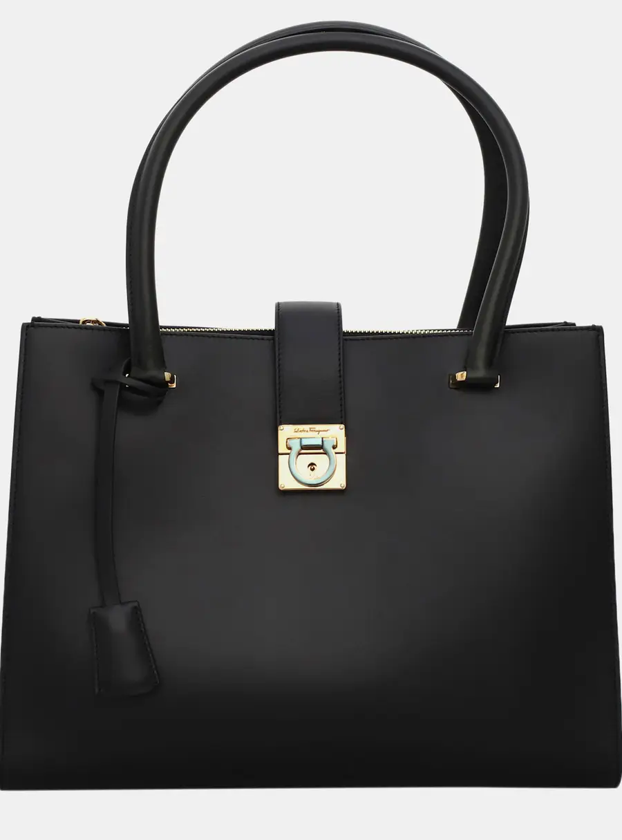 Salvatore Ferragamo Marlene Black Calfskin Leather Tote Bag