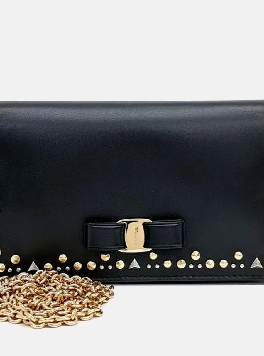 Salvatore Ferragamo Black Leather Vara Chain Crossbody Bag