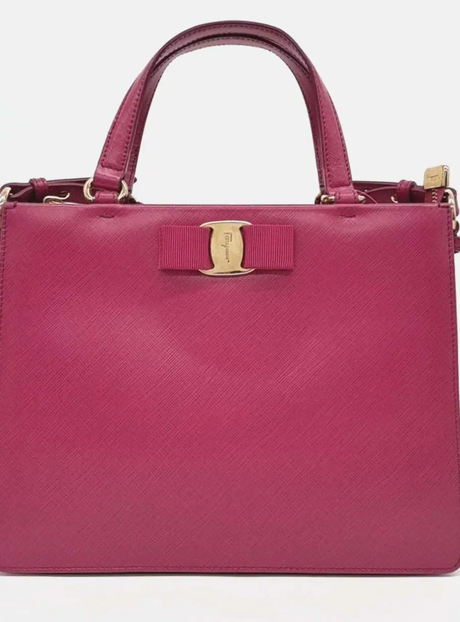 Salvatore Ferragamo Vara Pink Saffiano Leather Top Handle Bag