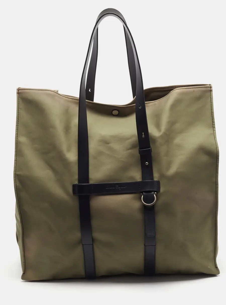 Salvatore Ferragamo Buckle Green/Black Canvas and Leather Tote