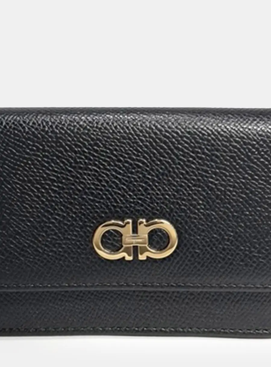 Salvatore Ferragamo Gancini Black Leather Card Holder