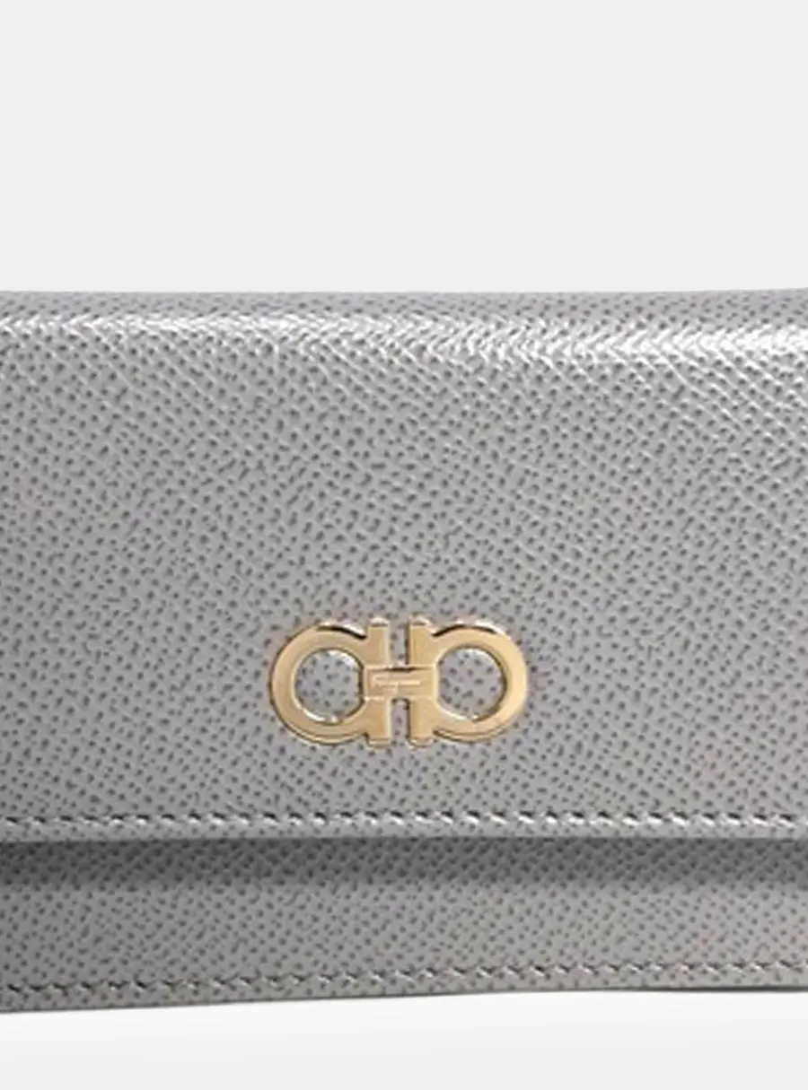 Salvatore Ferragamo Grey Leather Gancini Card Holder Bag