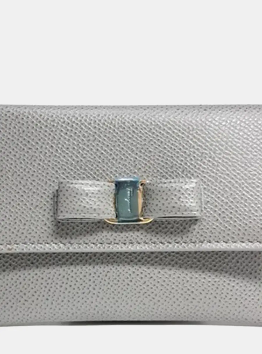 Salvatore Ferragamo Vara Grey Leather Card Holder Wallet