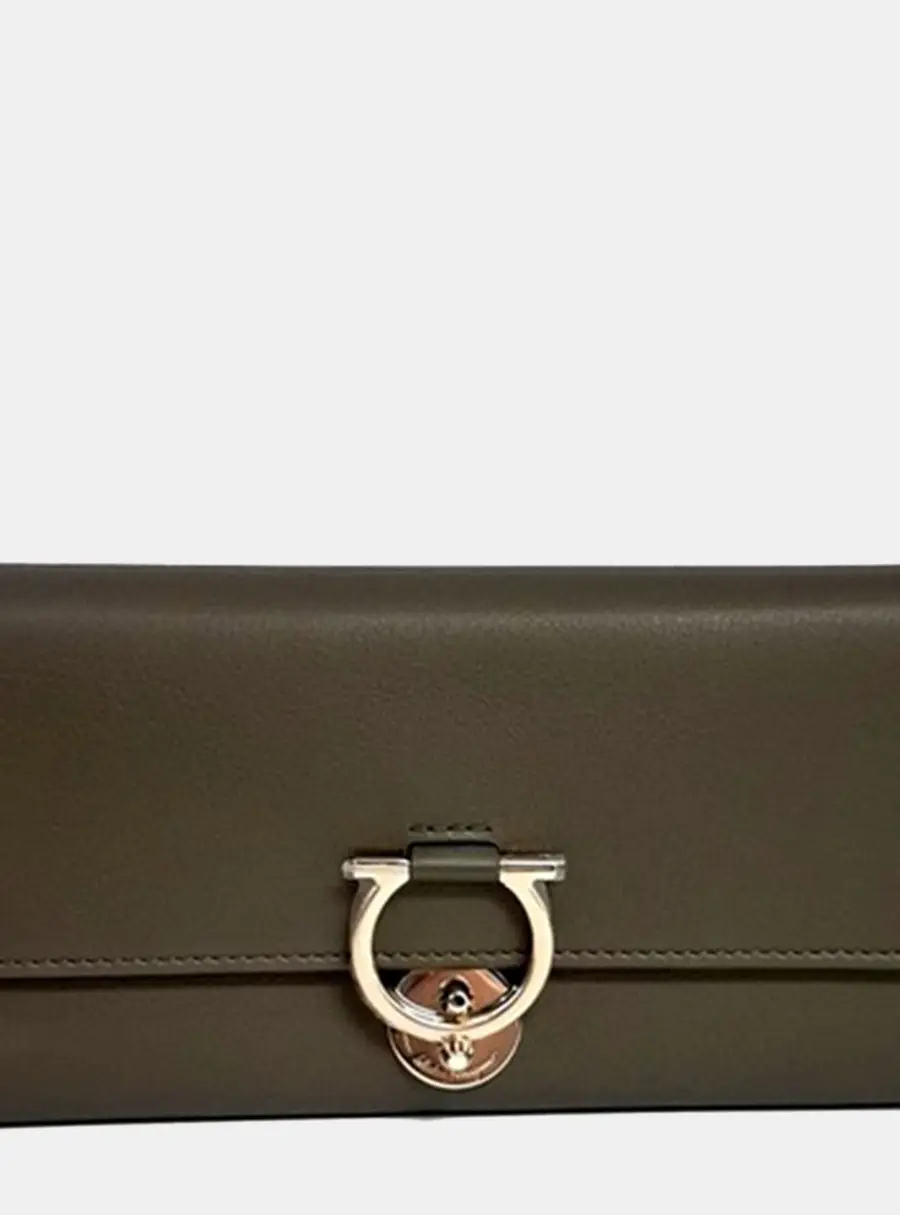 Salvatore Ferragamo Wallet Khaki Leather Wallet Bag