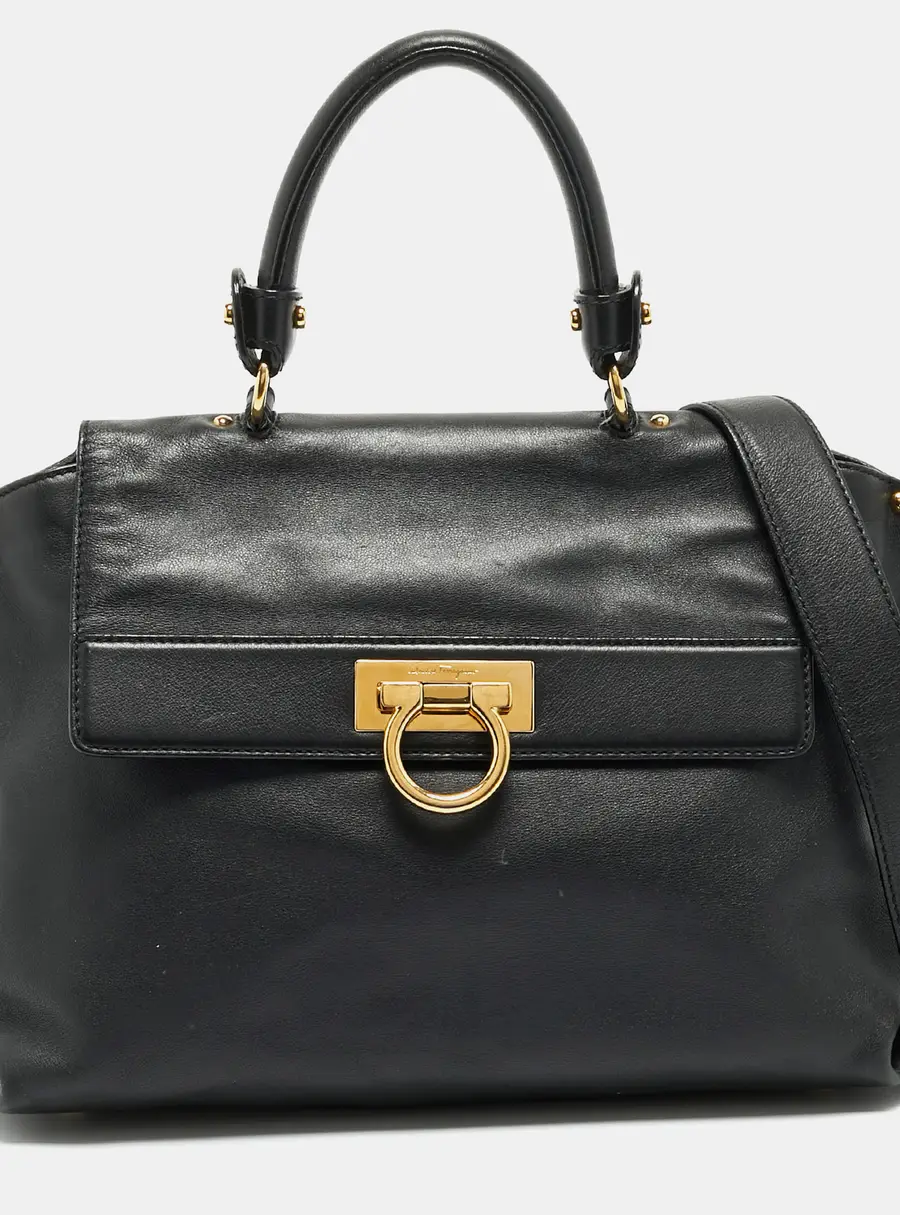 Salvatore Ferragamo Sofia Medium Black Leather Top Handle Bag