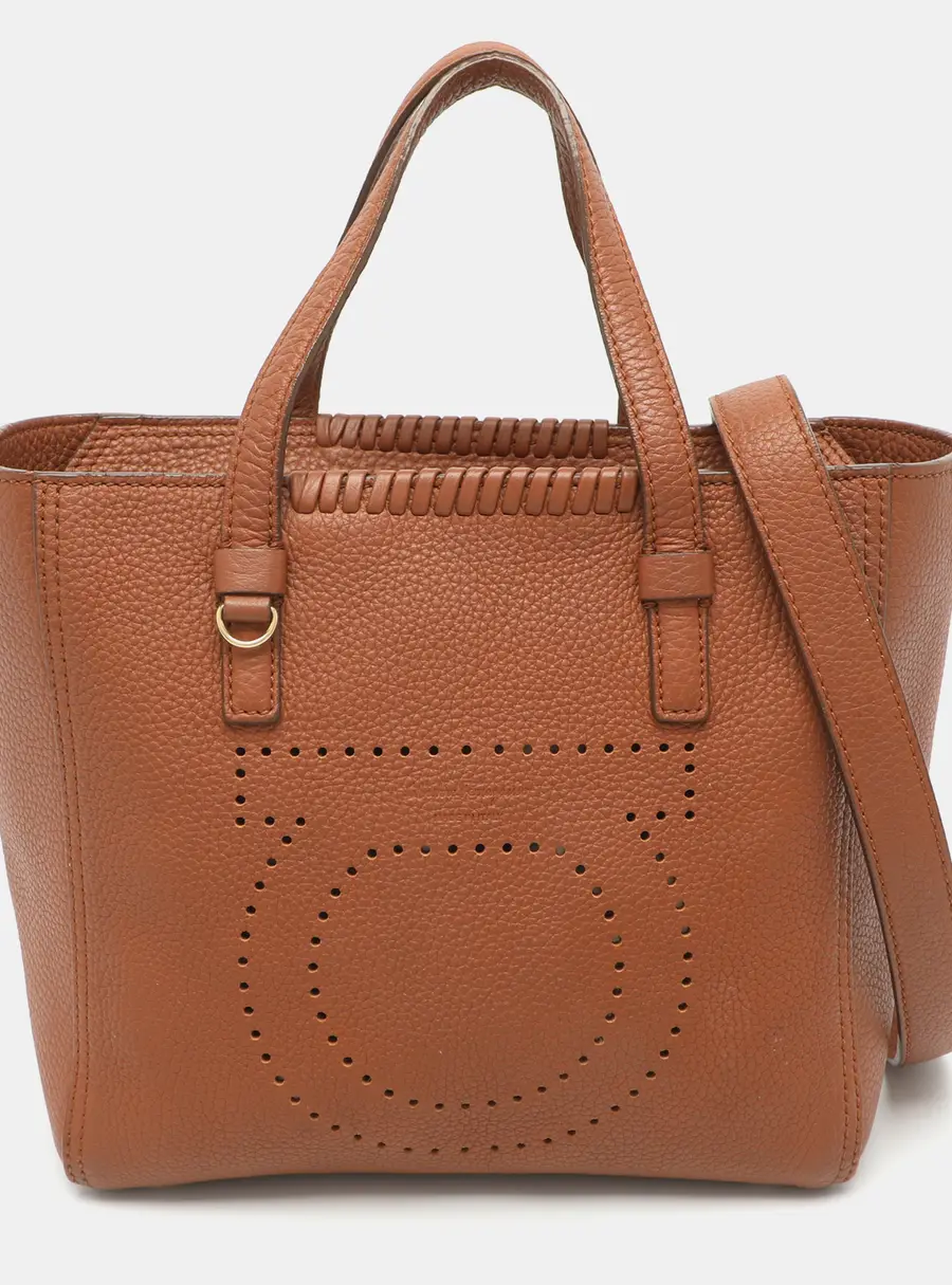 Salvatore Ferragamo Marta Brown Perforated Leather Tote