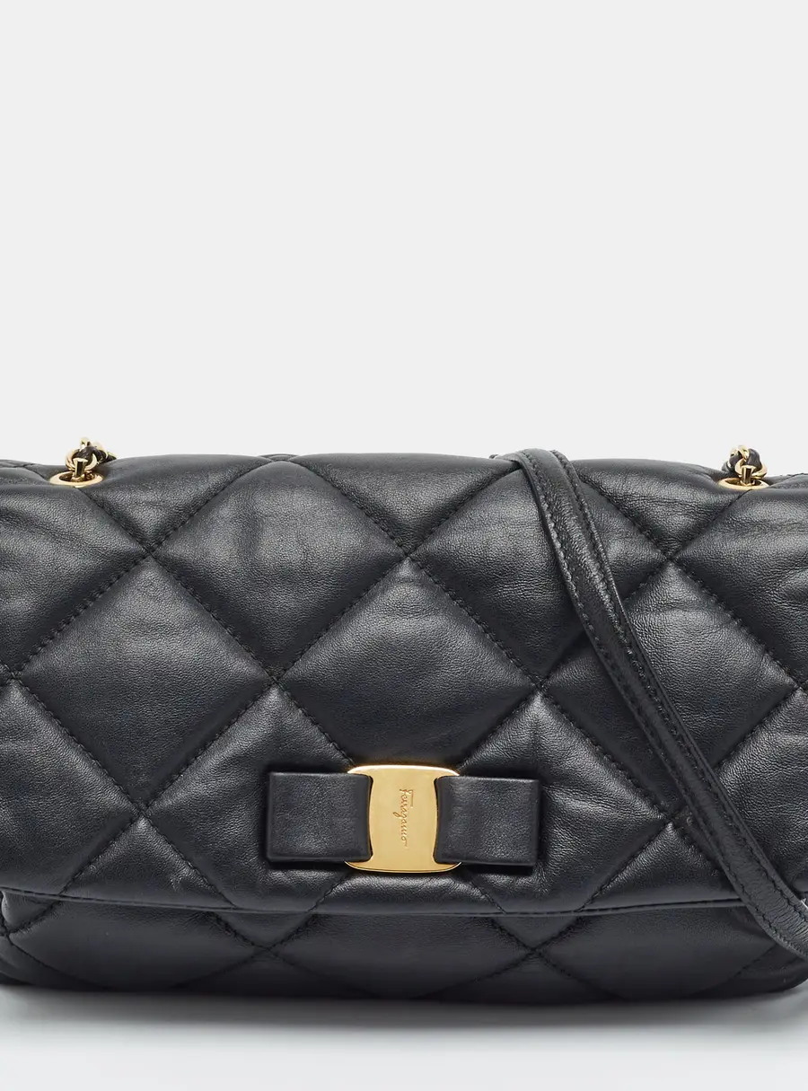 Salvatore Ferragamo Vara Bow Quilted Black Leather Shoulder Bag