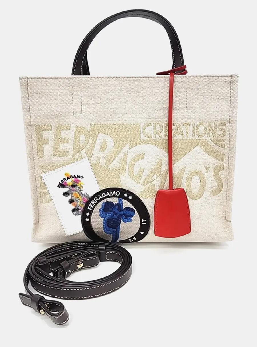 Salvatore Ferragamo Beige Multicolor Canvas Shoulder bag
