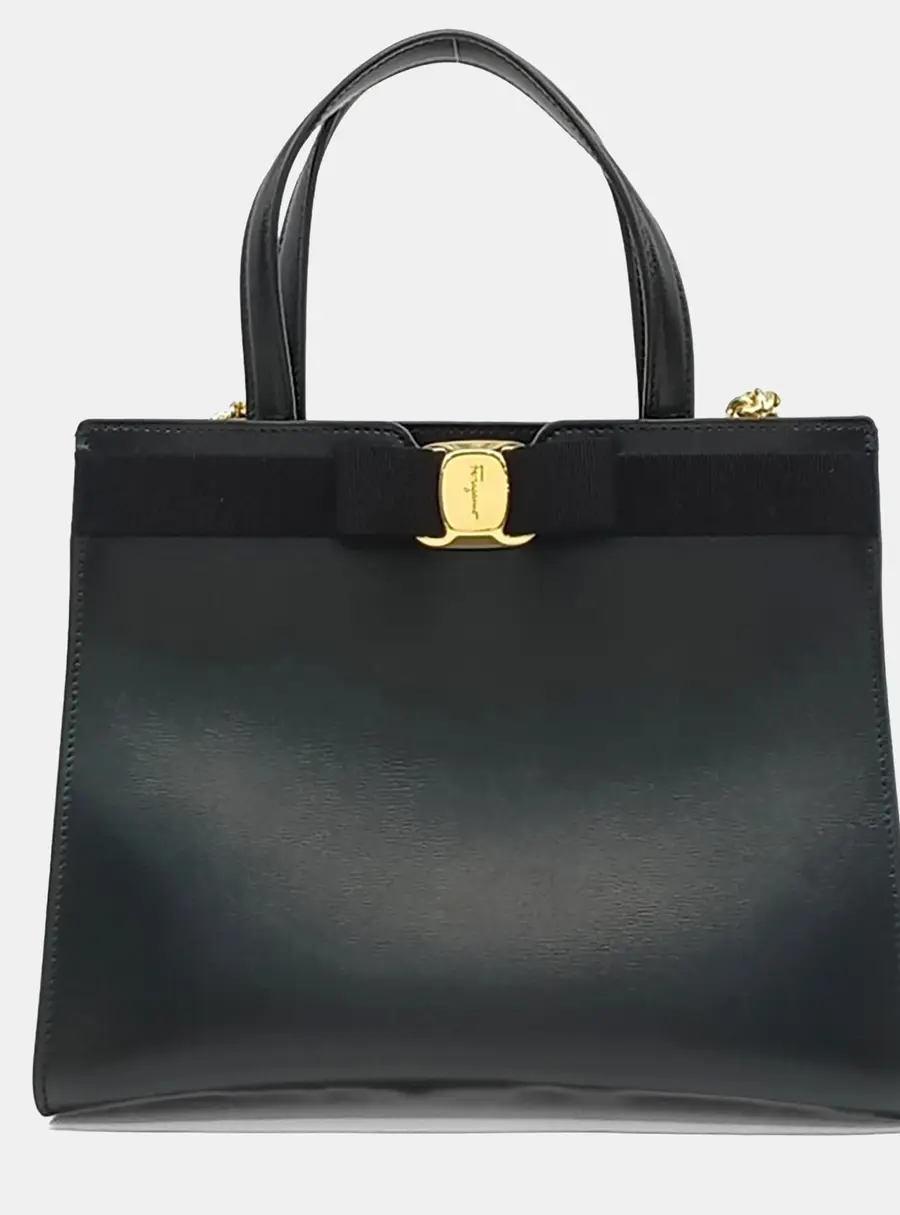 Salvatore Ferragamo Black Leather Vara Tote and Shoulder Bag