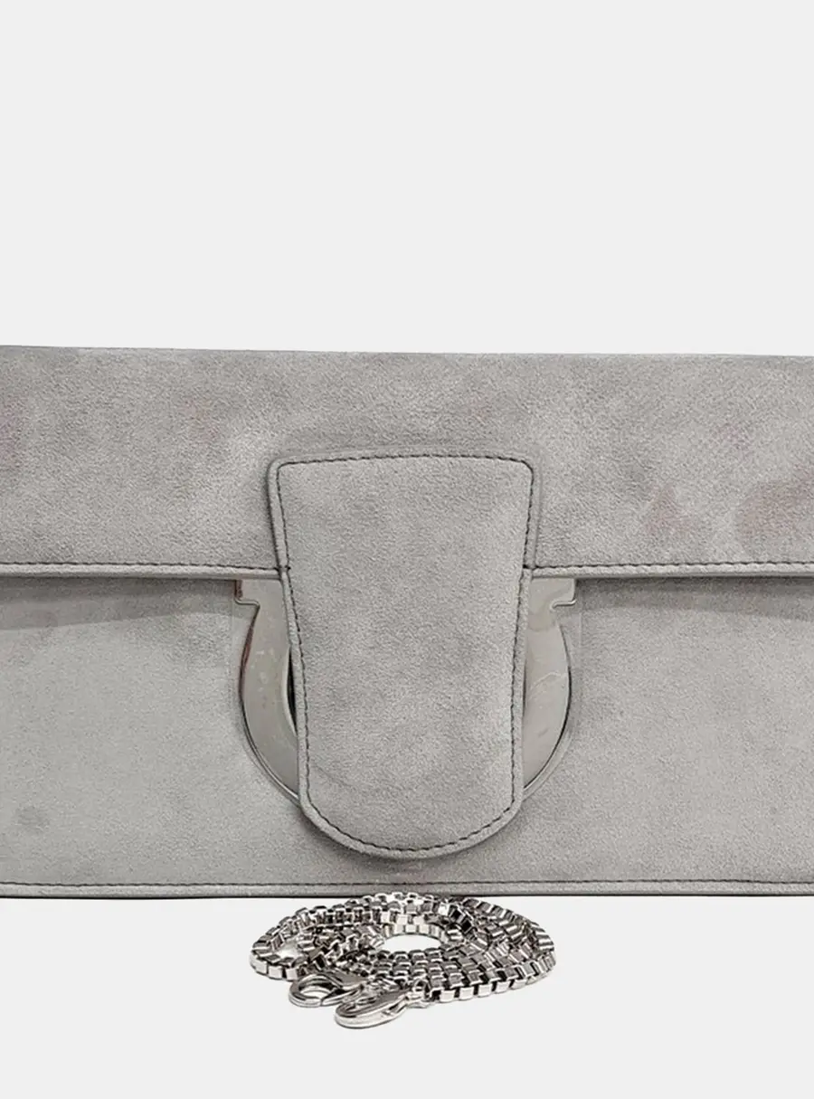 Salvatore Ferragamo Grey Suede chain crossbody bag