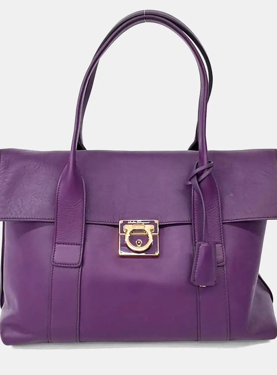 Salvatore Ferragamo Purple Leather Shoulder Bag