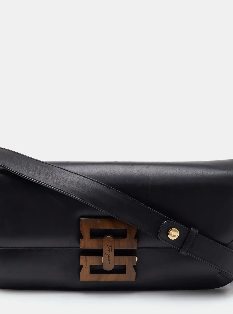 Salvatore Ferragamo Black Leather Flap Shoulder Bag