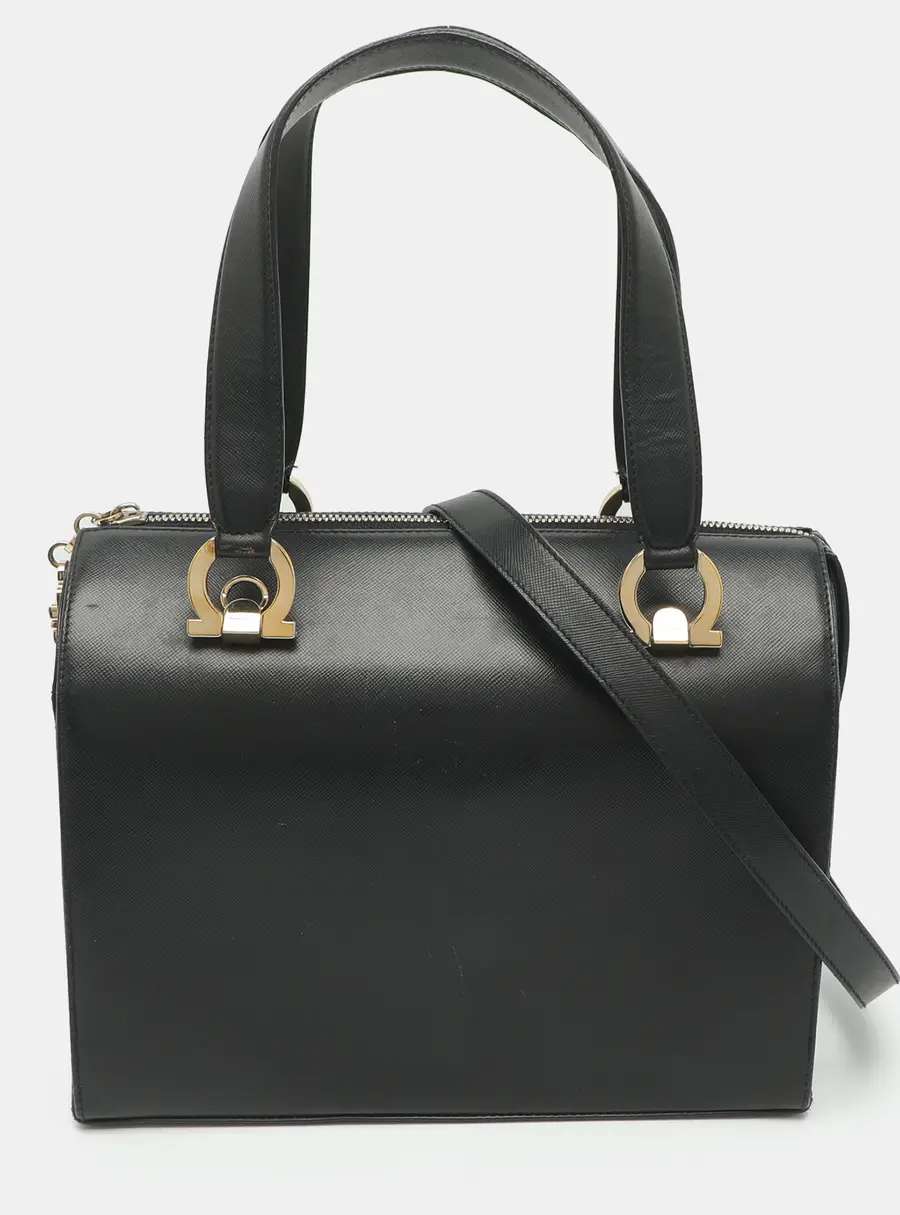 Salvatore Ferragamo Gancini Black Saffiano Leather Doctor Bag