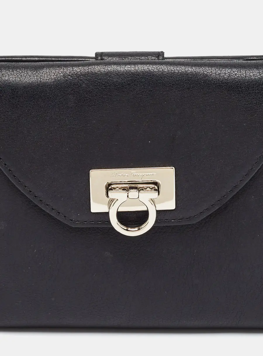 Salvatore Ferragamo Gancini Black Leather French Wallet