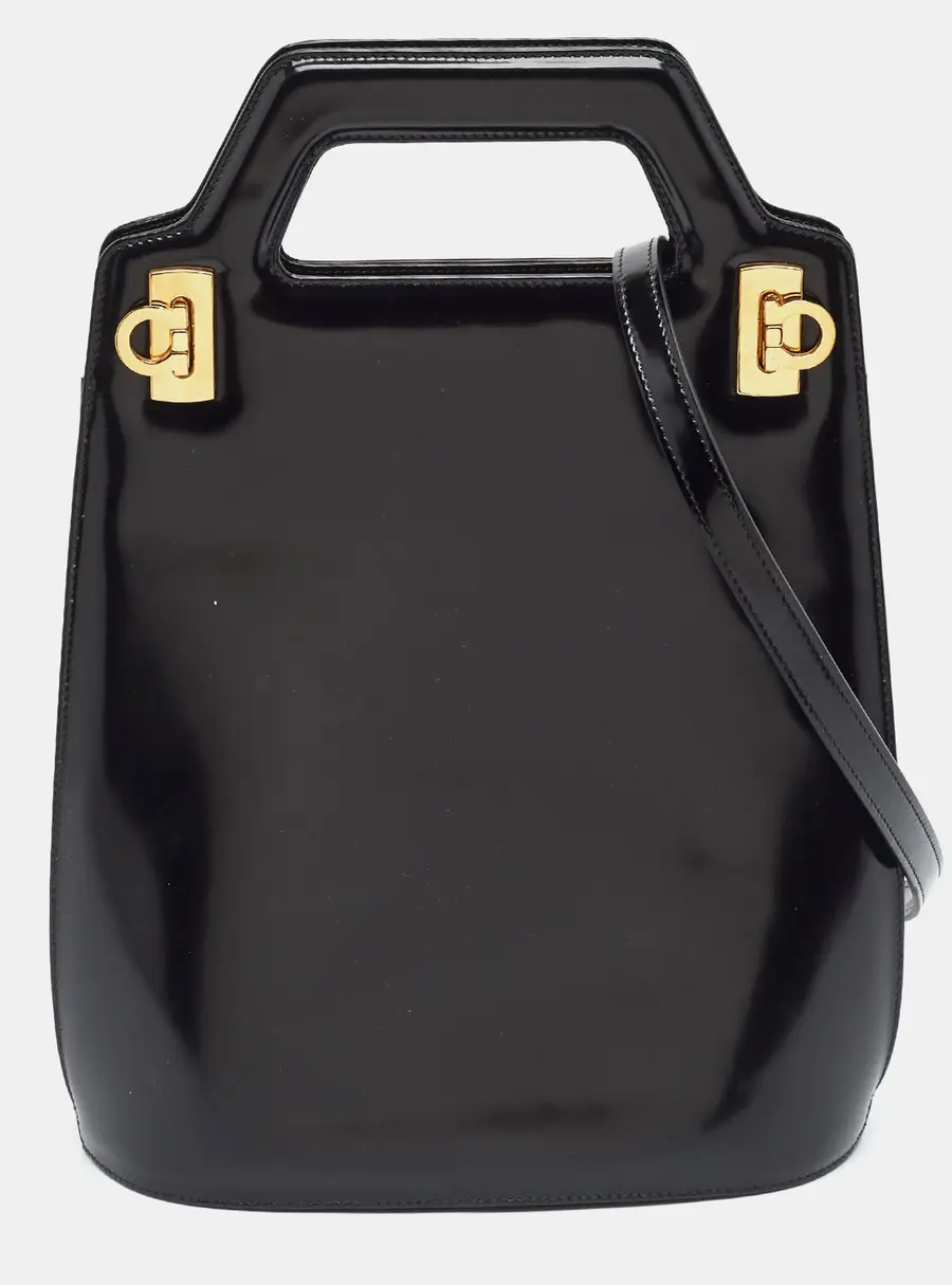 Salvatore Ferragamo Wanda North South Black Patent Leather Tote