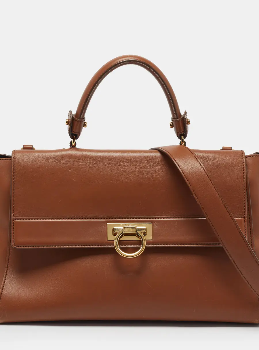 Salvatore Ferragamo Sofia Large Brown Leather Top Handle Bag