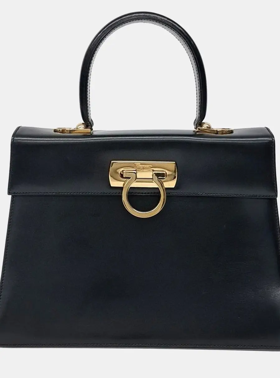 Salvatore Ferragamo Black Leather Kelly Bag Large