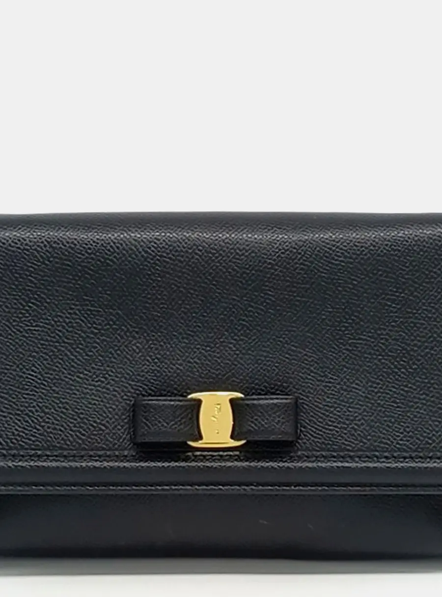 Salvatore Ferragamo Black Leather Vara Mini Crossbody Bag
