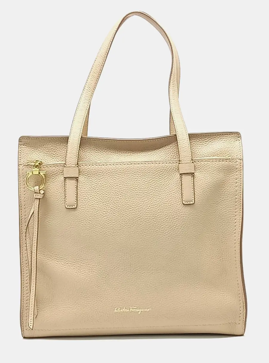Salvatore Ferragamo Amy Beige Leather Large