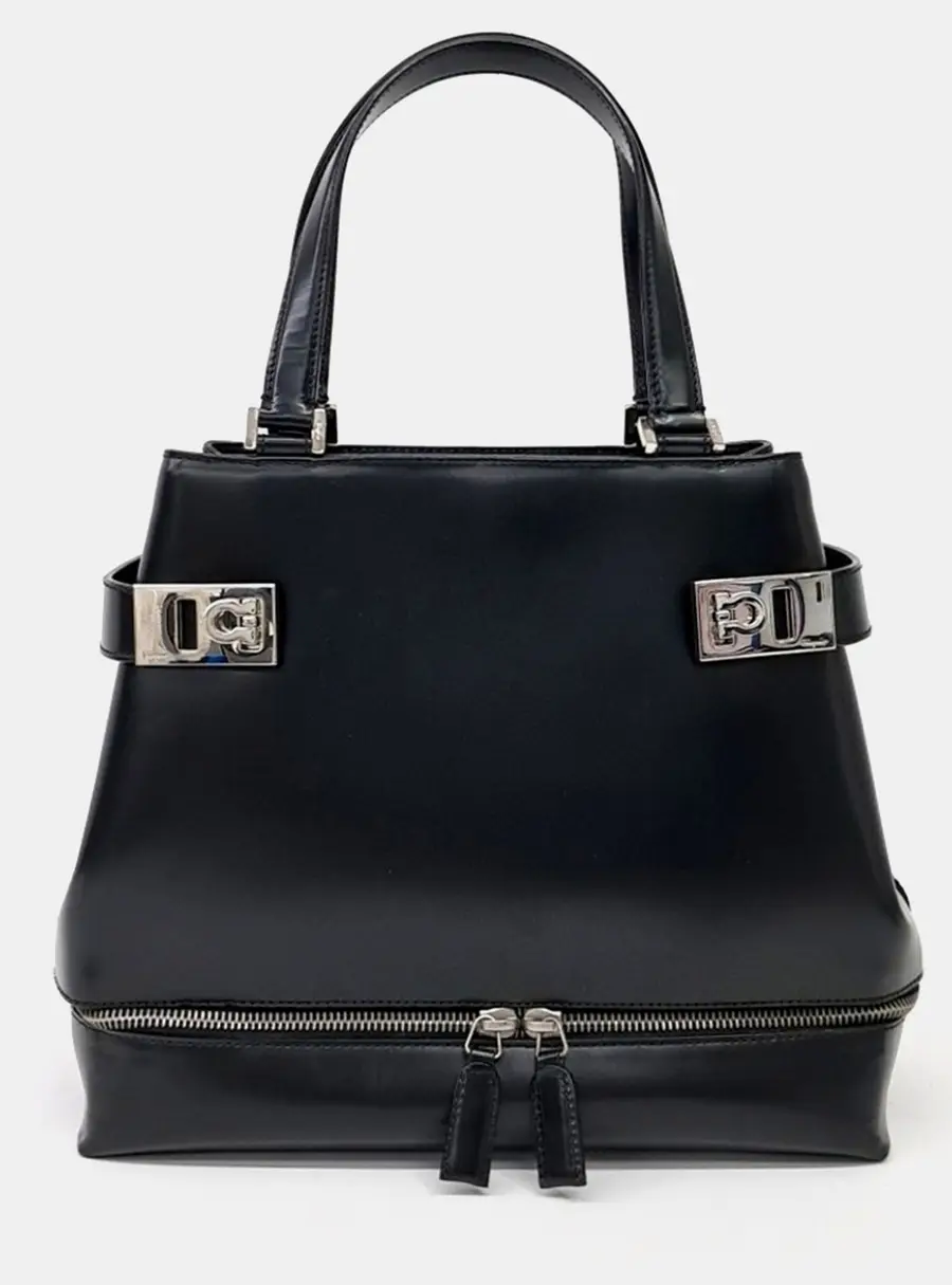 Salvatore Ferragamo Gancini Black Leather Tote Bag