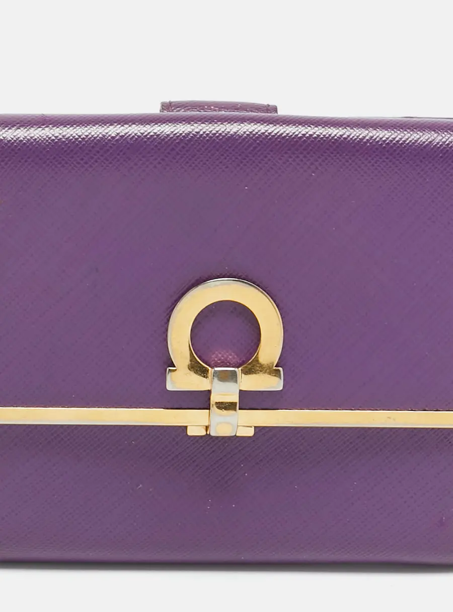 Salvatore Ferragamo Gancini Flap Purple Leather French Wallet