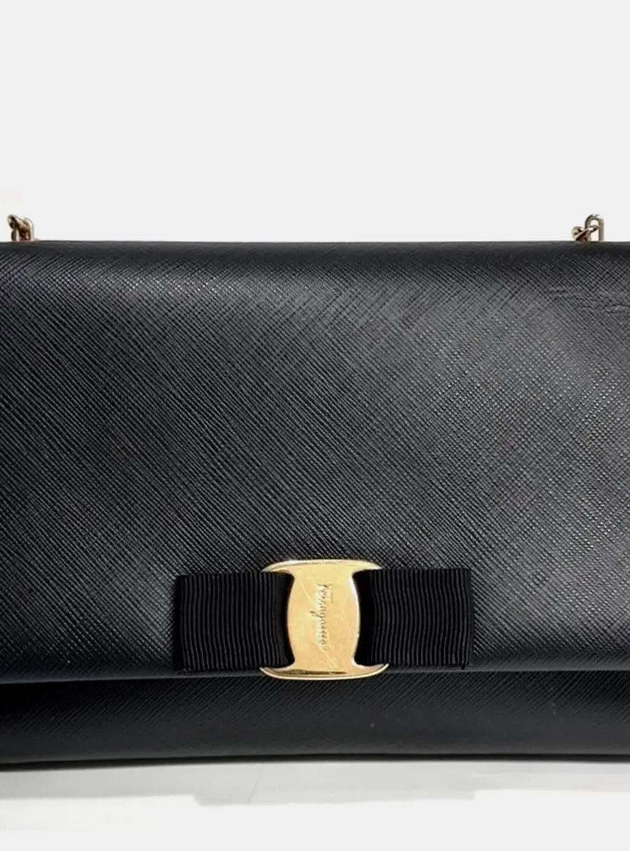 Salvatore Ferragamo Black Leather Vara Genie Bag