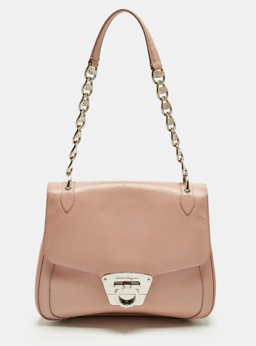 Salvatore Ferragamo Gancini Flap Light Pink Leather Shoulder Bag