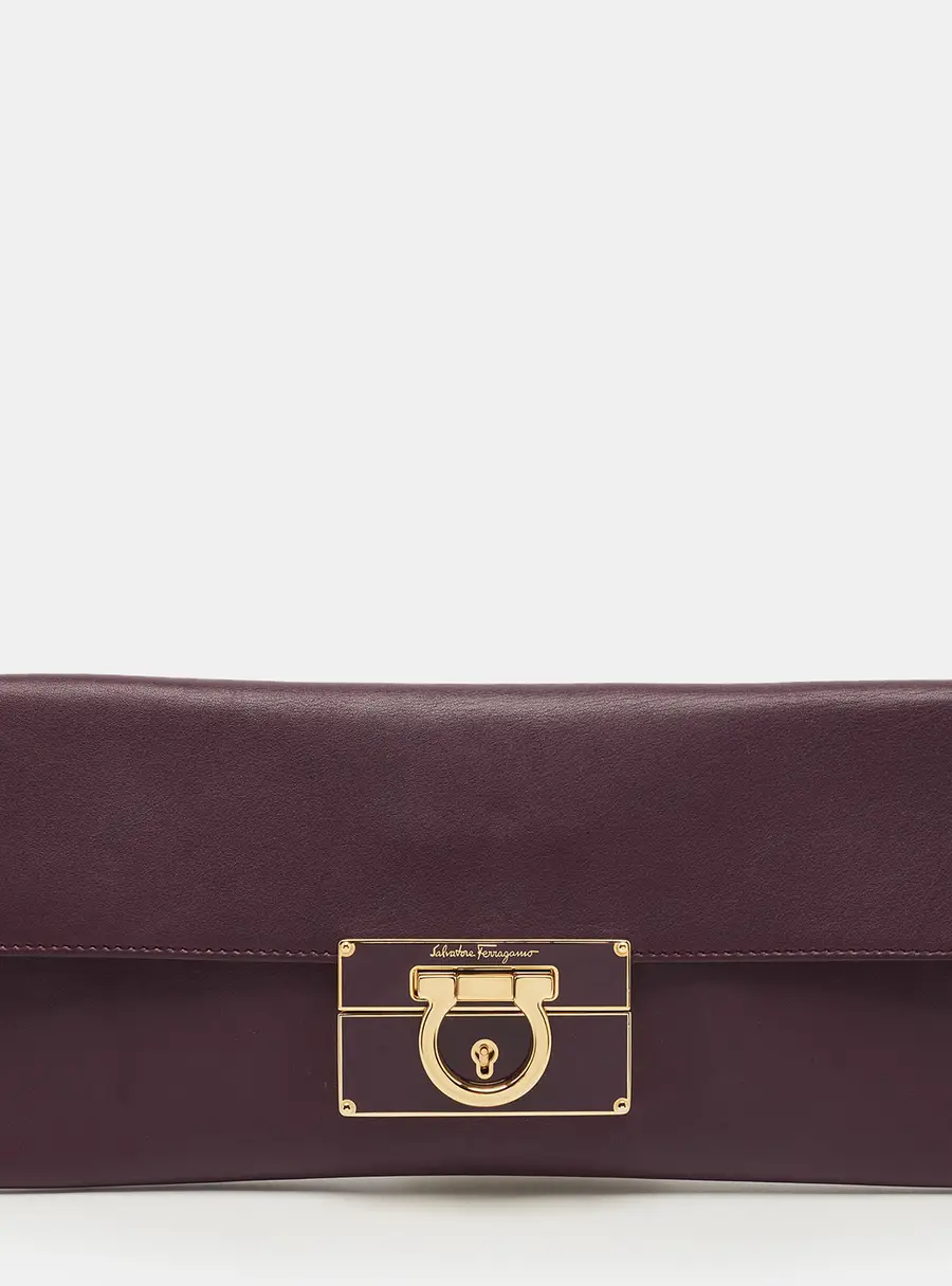 Salvatore Ferragamo Afef Gancini Purple Leather Clutch